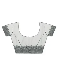 kasee Grey & Pink Floral Embroidered Net Saree