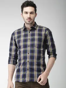 HIGHLANDER Men Black & Blue Slim Fit Checked Casual Shirt