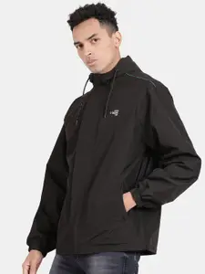 t-base Men Black Geometric Windcheater and Water Resistant Sporty Jacket