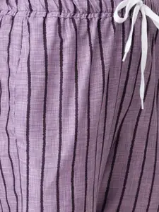 FashionRack Women Grey Striped Cotton Lounge Pants