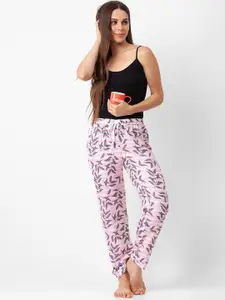 FashionRack Women Pink Floral Print Cotton Lounge Pants