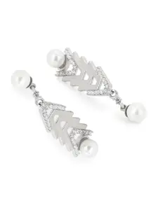 Voylla Rhodium-Plated Contemporary Drop Earrings