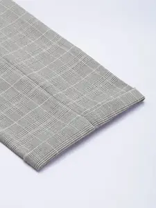 Peter England Men Grey Checked Skinny Fit Formal Trousers