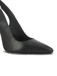 Saint G Women Black Snake Print Leather Buckle Strap Stilettos