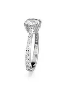 SWAROVSKI Women Rhodium-Plated Silver Crystal Studded Finger Ring