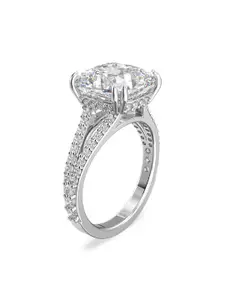 SWAROVSKI Rhodium-Plated Silver-Toned & White Crystal Stone-Studded Finger Ring