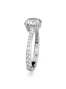 SWAROVSKI Rhodium-Plated Silver-Toned White Crystal Studded Finger Ring