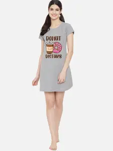 FFLIRTYGO Grey Printed Nightdress