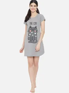 FFLIRTYGO Grey Printed Nightdress