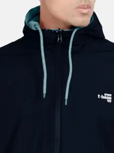 t-base Men Green Solid Hooded Rain Jacket