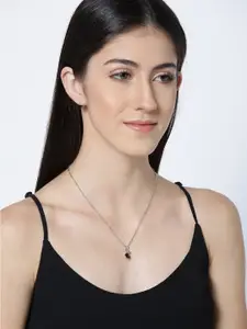 Mahi Rhodium-Plated Purple Solitaire Crystal-Studded  Butterfly Pendant With Chain