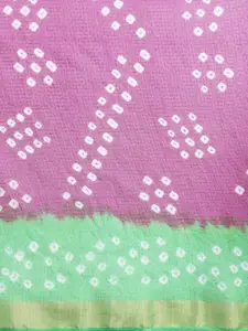 Geroo Jaipur Pink & Green Bandhani Silk Cotton Bandhani Saree