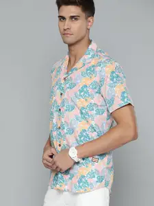 DENNISON Men Peach-Coloured Smart Slim Fit Floral Printed Casual Shirt