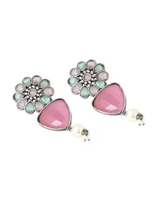 TEEJH Silver-Toned Contemporary Drop Earrings