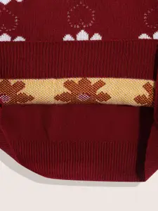 Sangria Girls Maroon & White Floral Printed Pullover