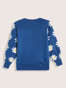 Sangria Girls Blue & White Floral Print Pullover