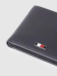 Tommy Hilfiger Men Navy Blue Leather Two Fold Wallet