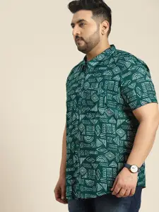 Sztori Men Plus Size Cotton Linen Tribal Print Casual Shirt