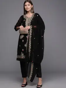 KALINI Black & Red Embroidered Unstitched Dress Material