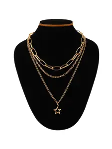 Fashion Frill Gold-Toned & Black Gold-Plated Layered Necklace