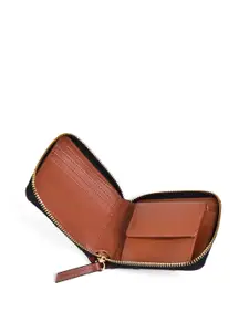Belwaba Women Brown & Magenta Colourblocked PU Zip Around Wallet