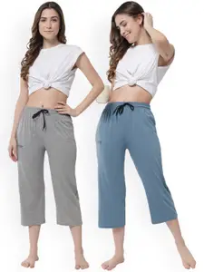 FFLIRTYGO Women Pack of 2 Solid 3/4th Lounge Pants