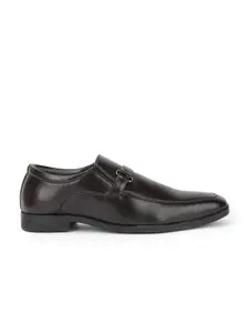 Liberty Men Brown Solid Leather Formal Slip-Ons