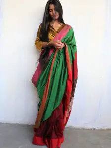 Chidiyaa Green & Red Colourblocked Saree