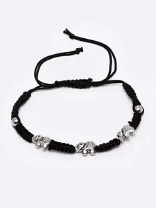 PANASH Women Silver-Toned & Black German Silver Charm Bracelet