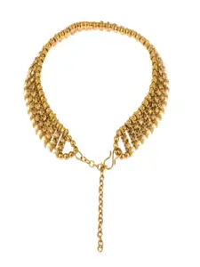 Efulgenz Set Of 2 Gold-Plated Crystal-Studded Pearl Beaded Antique Anklets