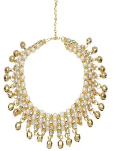 Efulgenz Women Gold-Plated White Crystal-Studded Pearl Beaded Antique Anklets