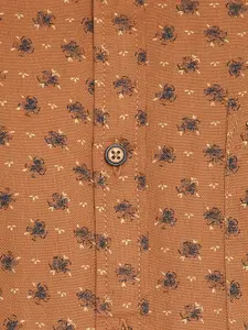 Turtle Men Khaki Slim Fit Floral Printed Casual Shirt