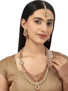 Voylla Women Gold plated & Red Kundan Brass Necklace set
