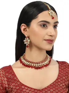 Voylla Gold plated & Red Kundan Brass Necklace set
