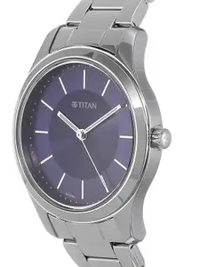 Titan Women Blue Dial & Steel Toned Bracelet Style Analogue Watch NP2596SM03