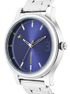 Fastrack Men Blue Brass Dial & Steel Toned Bracelet Style Straps Analogue Watch 38069SM02