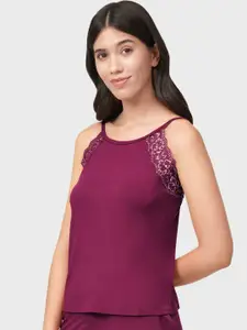 Amante Women Maroon Lace Sleep Camisole