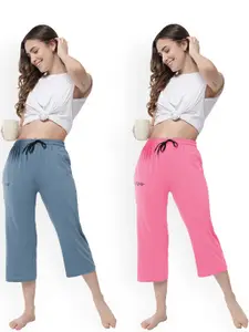 FFLIRTYGO Women Pack Of 2 Solid Lounge Capris