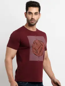 Status Quo Men Maroon Printed T-shirt