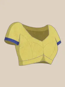 SERONA FABRICS Yellow & Blue Floral Embroidered Silk Cotton Saree