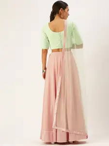 Ethnovog Green  Pink Embroidered Made to Measure Lehenga  Blouse With Dupatta