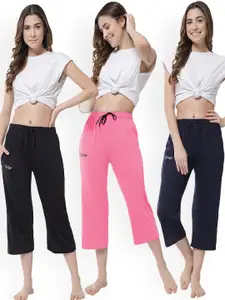 FFLIRTYGO Women Pack of 3 Solid Lounge Capris