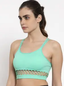 MAKCLAN Women Sea Green Lightly Padded Non-Wired Sports Bra