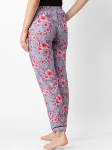 NOIRA Grey & Pink Floral Printed Cotton Lounge Pants