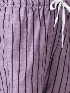 NOIRA Women Purple Striped Leggings