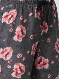 NOIRA Women Grey Floral Printed Lounge Pants