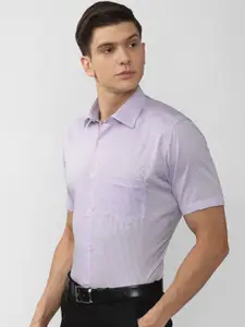 Van Heusen Men Purple Micro Checks Checked Casual  Short Sleeve Shirt