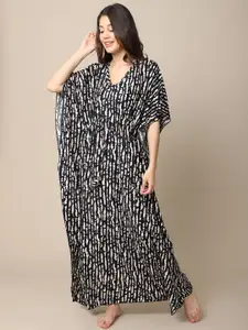 Claura Black Printed Maxi Nightdress