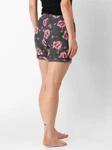 NOIRA Women Grey & Pink Printed Lounge Shorts