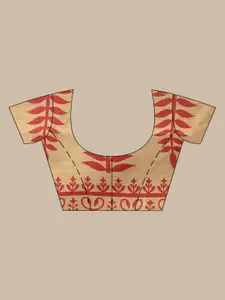 Laa Calcutta Women Maroon & Beige Zari Jute Silk Jamdani Saree